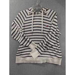 Tommy Hilfiger Hoodie Womens Size L White Black Strips Sport Comfort Stretch